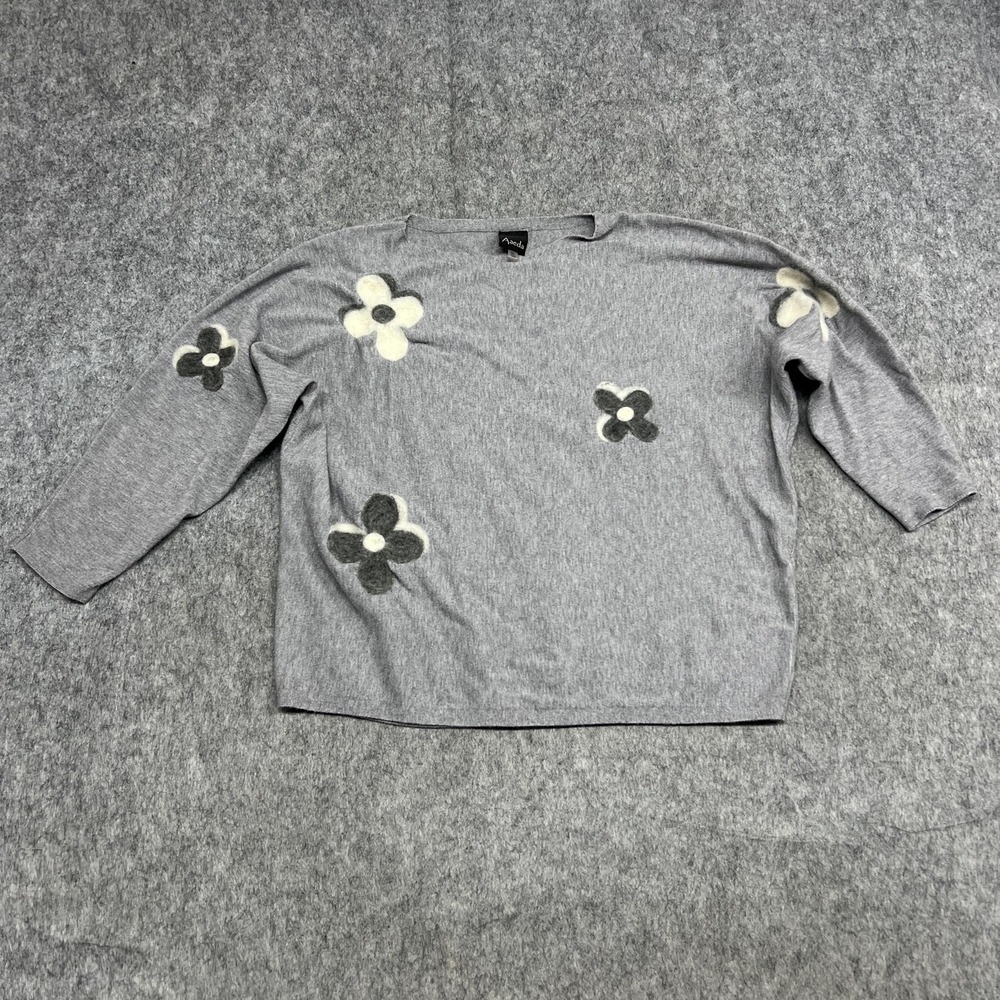 Aaeda Sweater‎ Womens XL Gray Floral Knit 3/4 Dolman Sleeve Pullover Crewneck